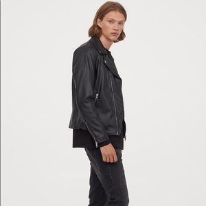 H&M Men’s Biker Jacket Med Black Faux Leather
